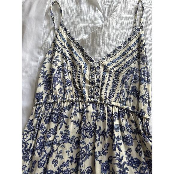 Angie Y2K Milkmaid Dress Cottage Core Blue White Floral High Low Babydoll Maxi - Picture 3 of 10